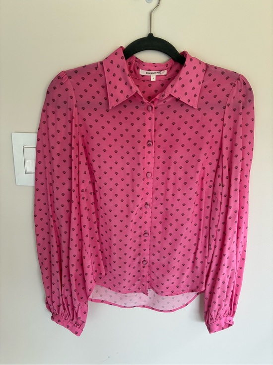 Emerson Fry Tops - Emerson Fry Hot Pink Printed Button-Down Blouse